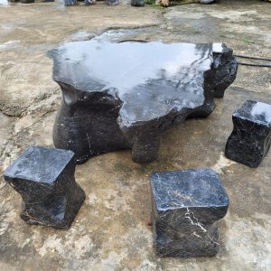 Bàn Ghế Đá Tự Nhiên Đá Lũa Đen