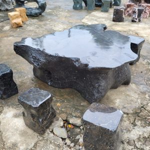 Bàn Ghế Đá Tự Nhiên Đá Lũa Đen