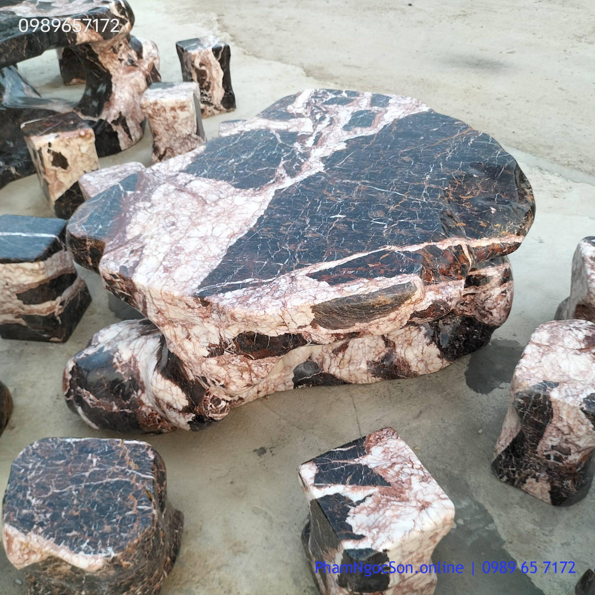 Bàn ghế đá tự nhiên Hòa Bình đá báo hồng