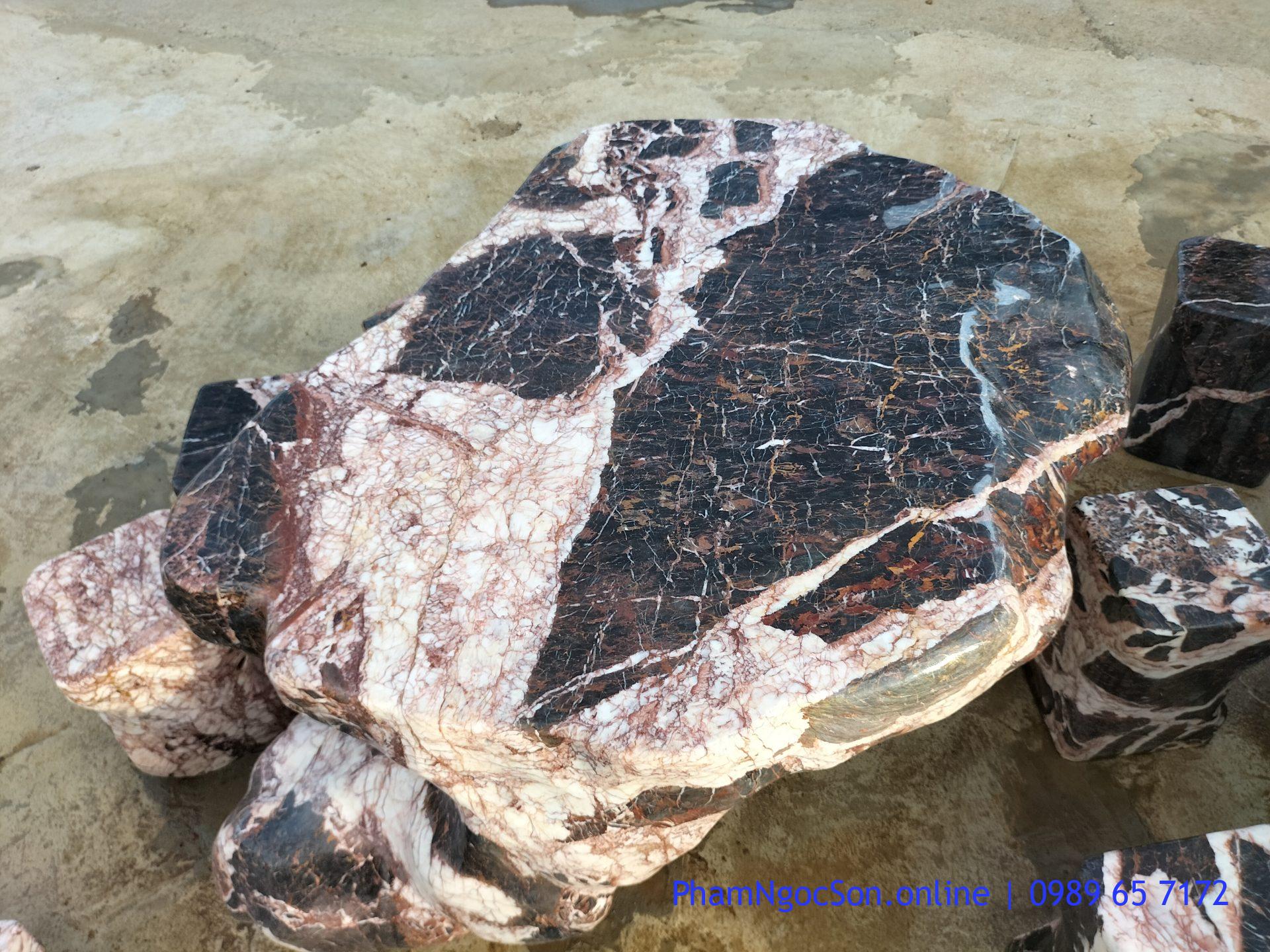 Bàn ghế đá tự nhiên Hòa Bình đá báo hồng