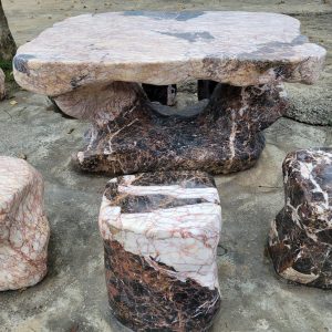 bộ bàn ghế đá tự nhiên báo hồng hòa bình