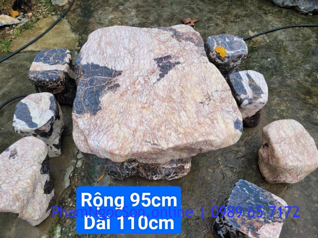 bộ bàn ghế đá tự nhiên báo hồng hòa bình