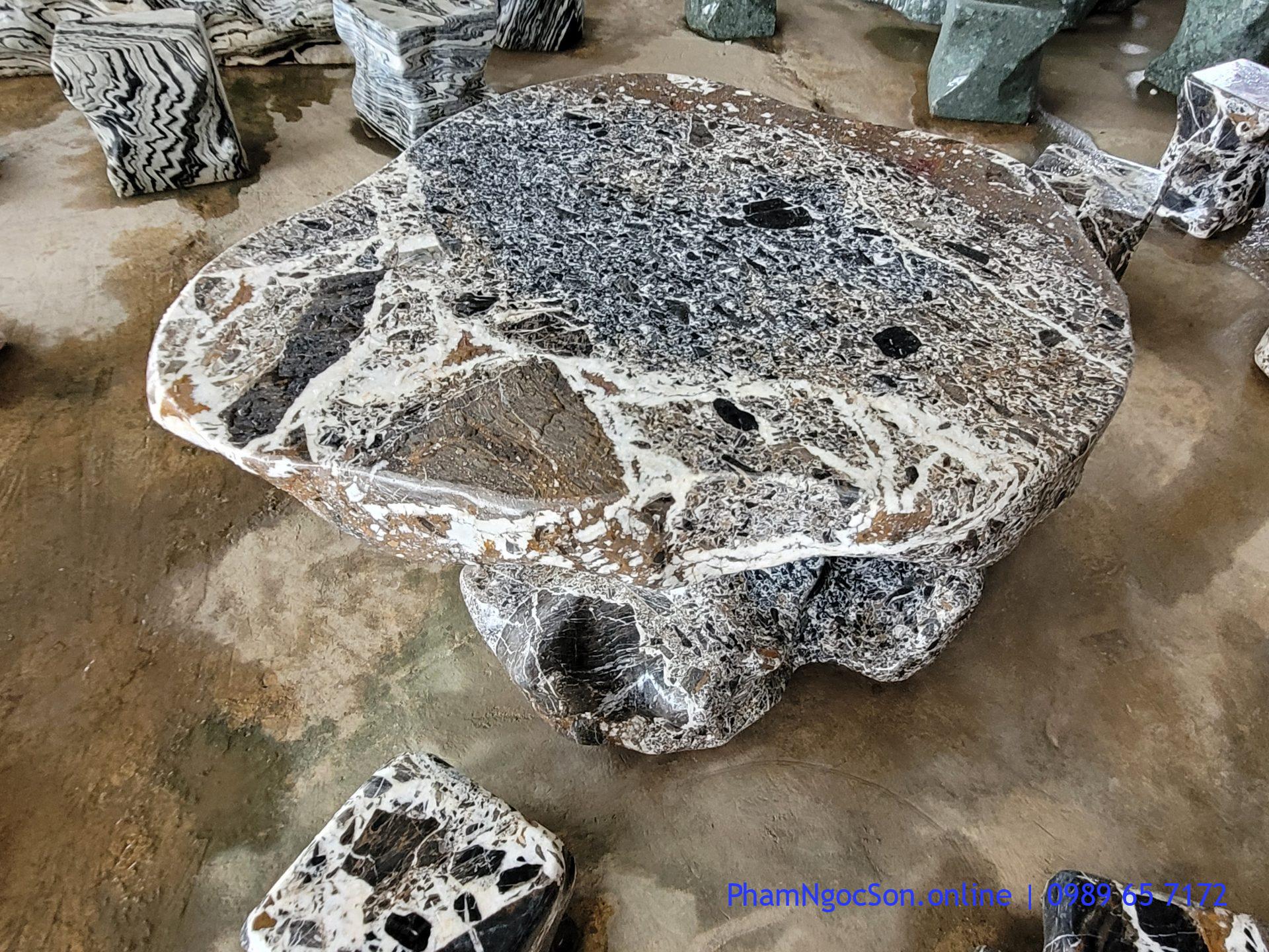 bàn ghế đá tự nhiên hoa trắng