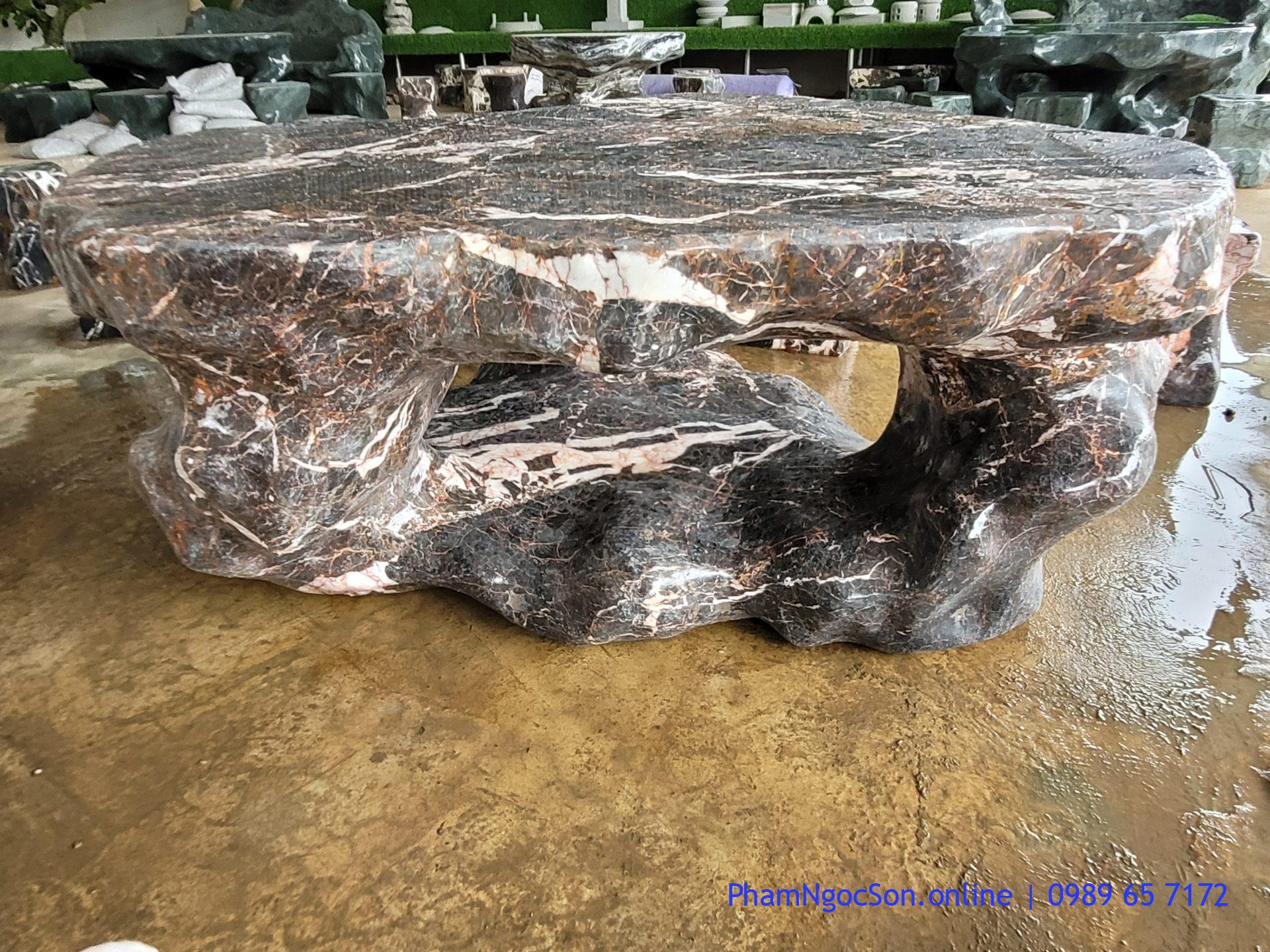 bàn ghế đá tự nhiên vân hồng