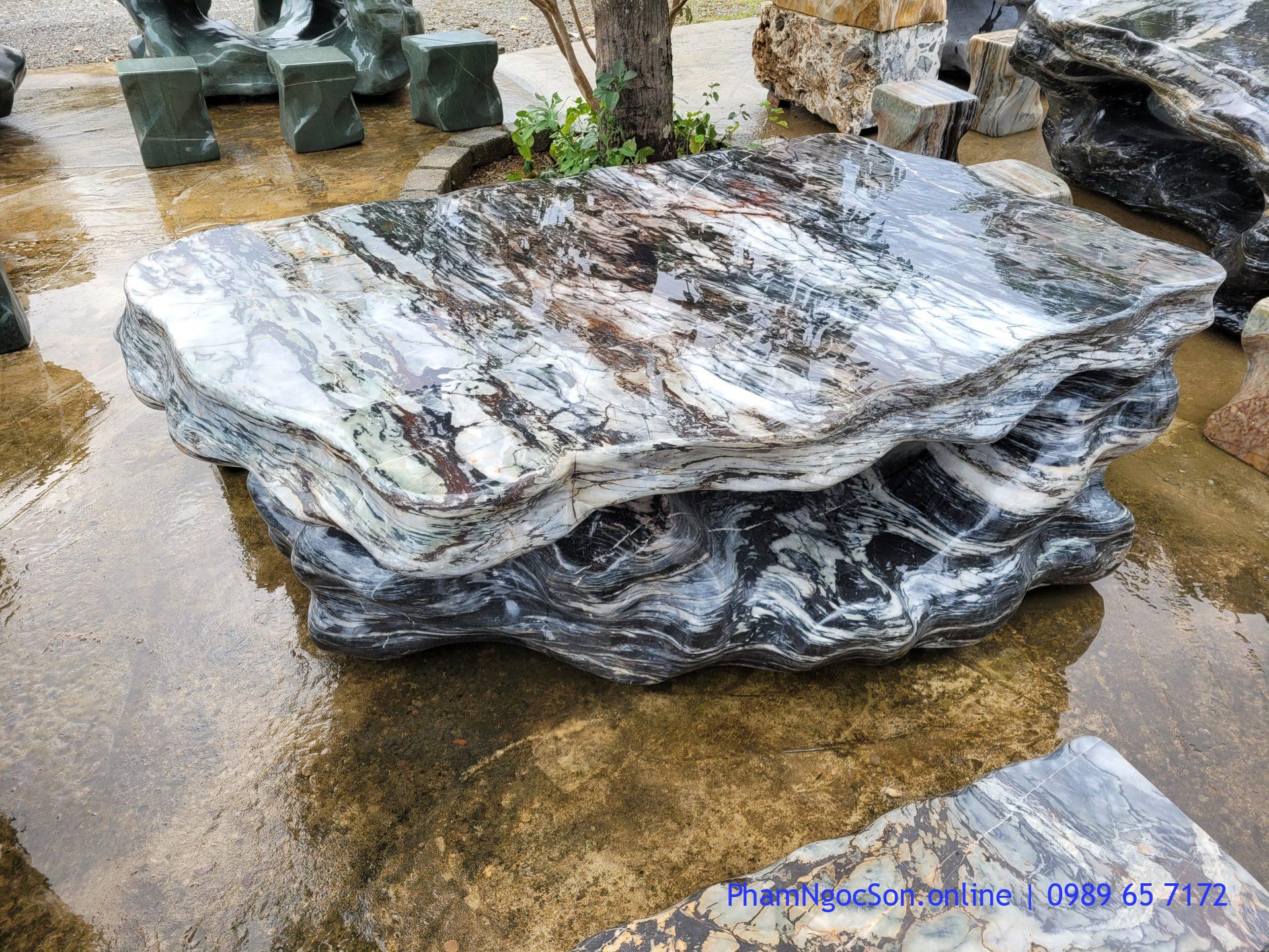 bàn ghế đá tự nhiên vân mây